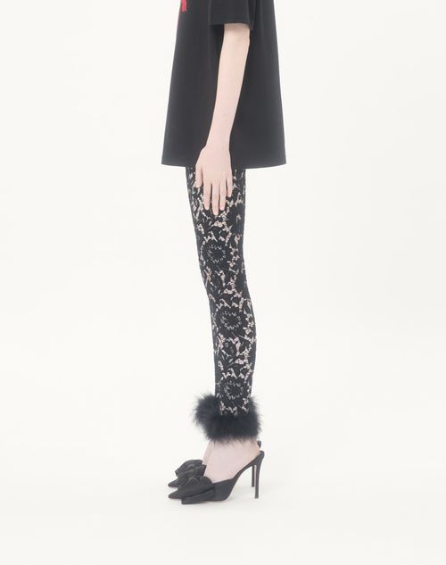 Valentino - Lace Leggings With Feathers - Black - Woman - Trousers And Shorts